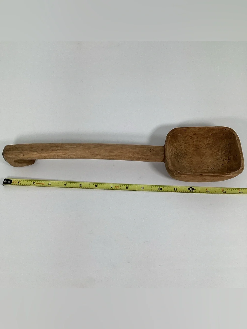 Antique Primitive Large 15 in. Wooden Spoon With Hook Hand Carved Unique